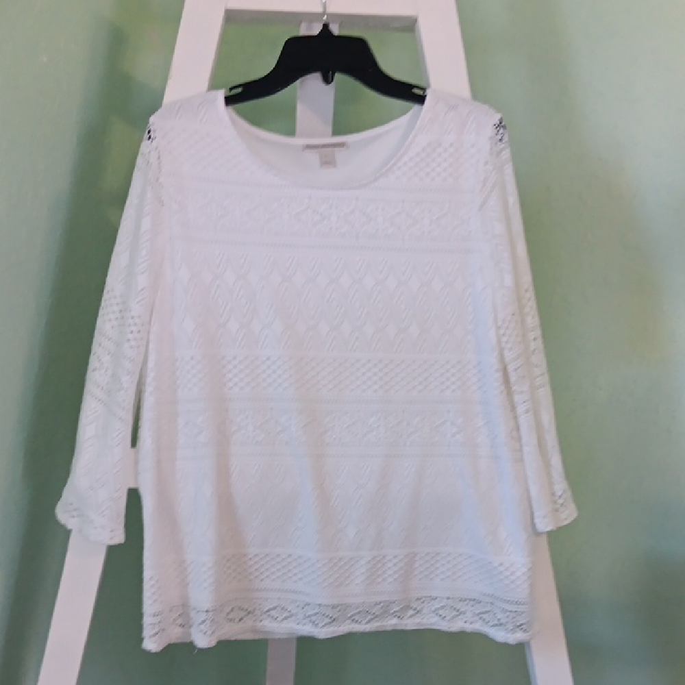 Dana Buchman White Lace Long Sleeve Top